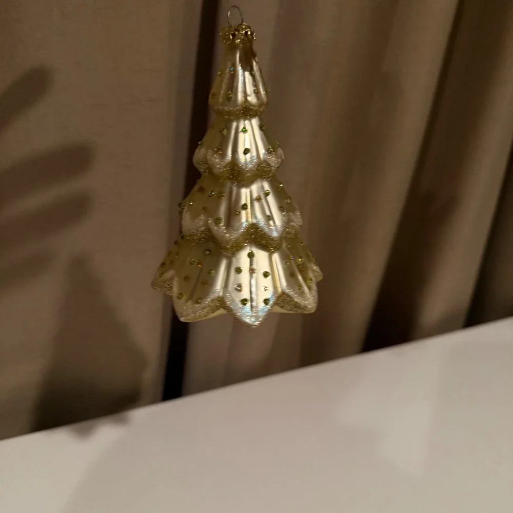 Dept. 56 Champagne Gold Glass‎ Tiered Christmas Tree Ornament Glitter